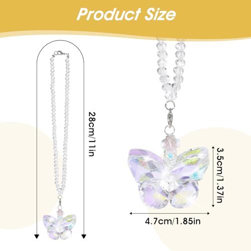 Amabro Crystal Glass Butterfly Car Mirror Decor Hanging, Automotive Rear View Mirror Hanging Prisms for women Interior Crystal Ornament Pendant for All Cars\' Rearview Mirror Accessories - Thumbnail 4