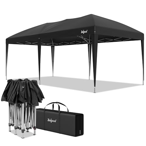 Zelsius Faltbarer Pavillon 3x6 m | Schwarz | Pop-Up Faltpavillon UV30 Gartenzelt faltbar Klapp Partyzelt mit Tasche | Unterstand für Garten Sonnenschutz Gartenpavillon klappbar Pop Up Zelt