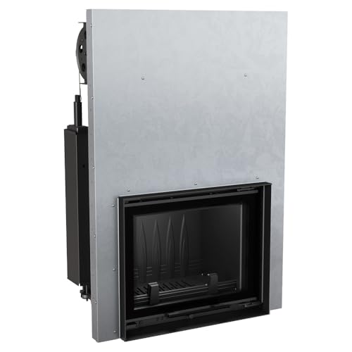 KRATKI Maja Holzkamin mit Lufteinlass BImSchV 2-konform 8 kW Wärmewirkungsgrad 80% Staubauslass 200 mm Guillotine-Tür aus Gusseisen Stahl mit gerader Verglasung 112 x 81 cm