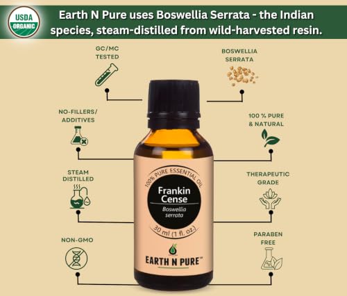 Image of Earth N Pure Frankincense Essential Oil (Loban Oil) Undiluted, Natural and Therapeutic Grade With Glass Dropper 30 ml