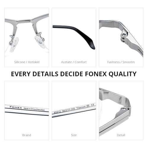 Image of FONEX Pure Titanium Glasses Frame Men Semi Rimless Square Eyeglasses Eyewear DTX416