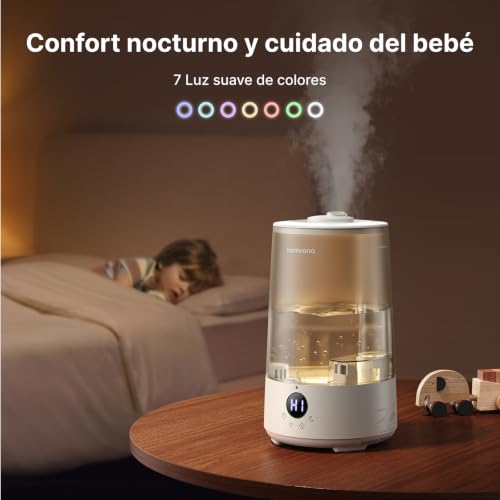 Miniatura 6 de Homvana Humidificador Bebes Mocos Y Tos, 3.6l Cool Mist 23db Silencioso Silentspray , Top-Fill 34 Horas De Funcionamiento, Con Bandeja De Aroma, Bpa Free Bebés Y Plantas, 7 Color Light, Sleep Mode