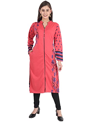 Image of Rosary Women's Winter Wear Jacquard Woolen Straight Kurti with 2 Side Pockets,1PCS-JACQ-RY03