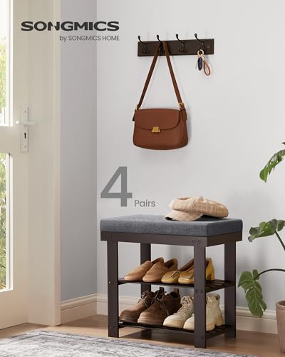 Image of SONGMICS Bamboo Shoe Bench, 3-Tier Shoe Rack Organizer for Entryway, Living Room, Bench Seat Holds Up to 300 lb, 11.9 x 20.5 x 19.2 Inches, Rustic Walnut and Slate Gray ULBS504M01