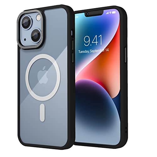 Image of Vaku Luxos Clear Armor MagPro for iPhone 14 Plus Cover Case, Shockproof, Scratch Resistant, Slim, Thin, Military-Grade Metal Ring Camera Protection, Compatible with MagSafe Back Cover - Black