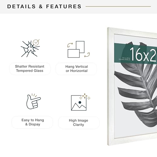 MCS Studio Gallery 16x20 Poster Frame White Woodgrain, Vertical & Horizontal Wall Hanging Large Picture Frame for Photos, Posters & Art Prints (1-Pack)