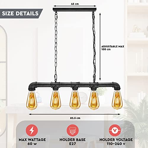 Lámpara de techo de metal estilo retro industrial de 5 vías, estilo steampunk, para colgar en el techo, para bares, cafeterías, clubes (plata cepillada con bombilla)