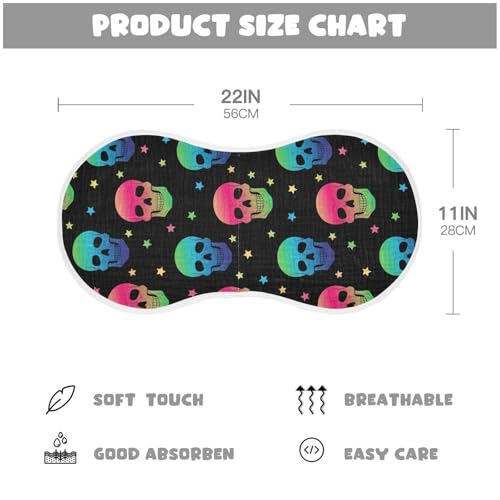 2 Pack Muslin Burp Cloths Halloween Neon Skulls Cotton Baby Burp Cloths Extra Absorbent and Soft Spit Up Rags for Newborn Must Haves, Large 22" x 11"2