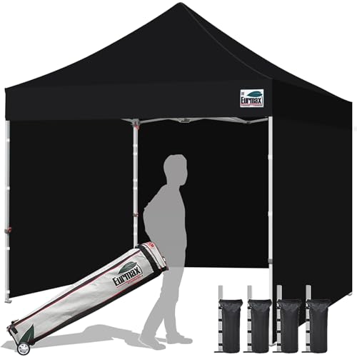 Image of Eurmax USA 10x10 Pop Up Canopy Tent,Commercial Tent with Patented No-Tip Rolling Bag,4 Zippered Removable Walls,UV & Water Resistant Canopy Top,Heavy Duty Outdoor Gazebo,Instant Shelter(Black)