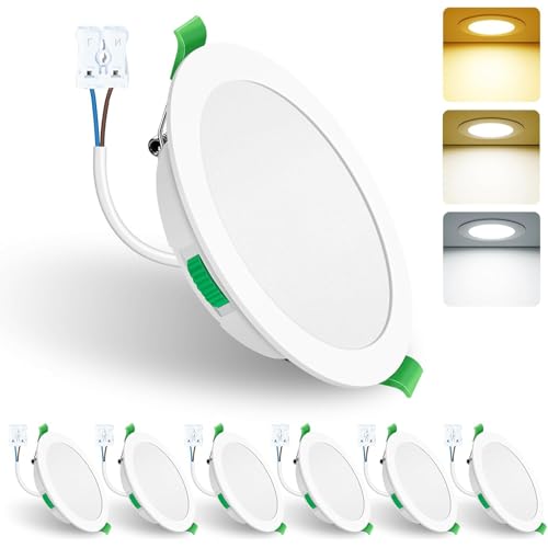 ALUSSO LIGHTING Faretti LED da Incasso per Cartongesso,15W 1250LM 230V Luci da Soffitto Interno,Foro Incasso Ø140-160mm,3CCT 3000K 4000K 6500K Faretto led incasso IP44 per Cucina,Bagno,Set di 6,Bianc