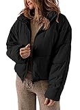 Dokotoo Puffer Jacket Womens Winter Casual Quilted Jackets Fashion Fall Full Zip Up Long Sleeve Drop Shoulder Oversized Stand Collar Padded Coats Baggy Warm Outerwear with Pockets Black XX-Large