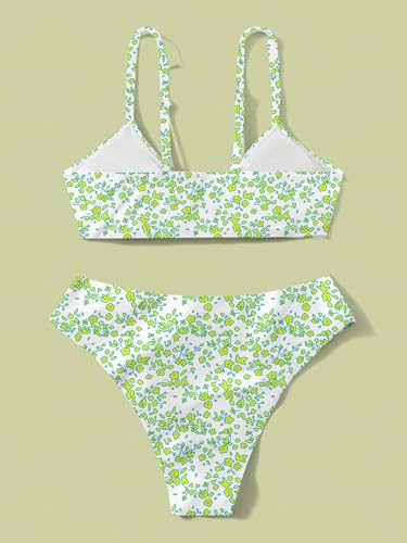 Image of QJQ Girl's 2 Piece Swimsuits Disty Floral Ring Linked Bathing Suit Cute Bikini Sets