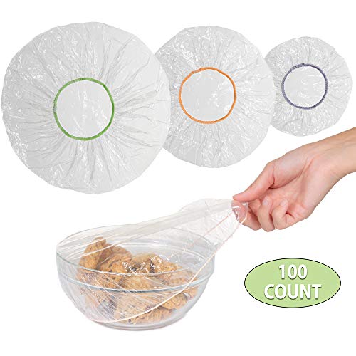 100 Reusable Elastic Food Storage Covers, Plastic Bowl Covers with Elastic Edging, Stretchable