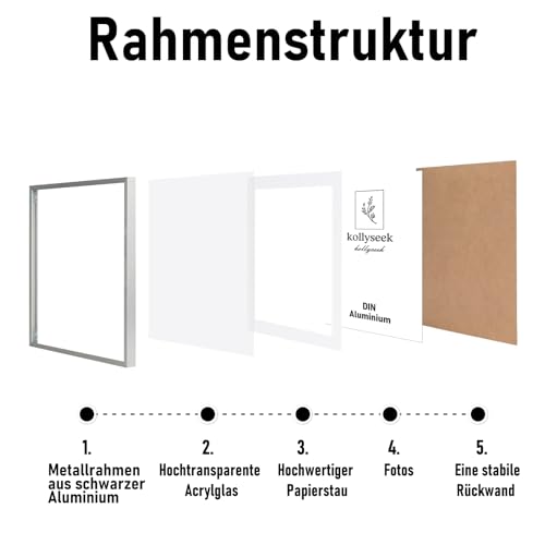 kollyseek Picture Frame Aluminium 30 x 30 cm Silver Metal Poster Frame with Shatterproof Acrylic Glass Modern Photo Frame Picture Frame with Mount for Pictures Posters Photos Silver - Image 4