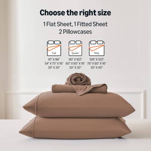 Image of Amazon Basics Jersey Knit 4-Piece Sheet Set, Wrinkle Resistant and Easy Fit, Includes 16 inch Deep Pocket Fitted Sheet, 1 Flat Sheet and 2 Pillowcases, Queen, Light Brown