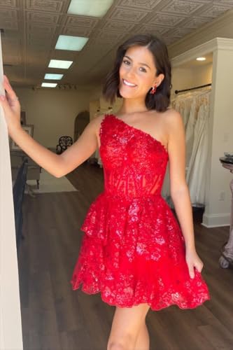 Teens One Shoulder Sequin Homecoming Dresses 2025 Sparkly Tiered Lace Short Prom Dresses A Line Cocktail Dress2