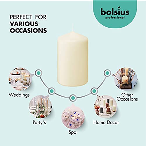 Bolsius 12 Ivory Pillar Candles Bulk - 3X6 Inches Candle Set - 70+ Hours Clean Burning - No Palm Oil - 0% Animal Fat - Premium European Quality - Unscented Dripless Eco-Friendly Party Pillars #TOP3