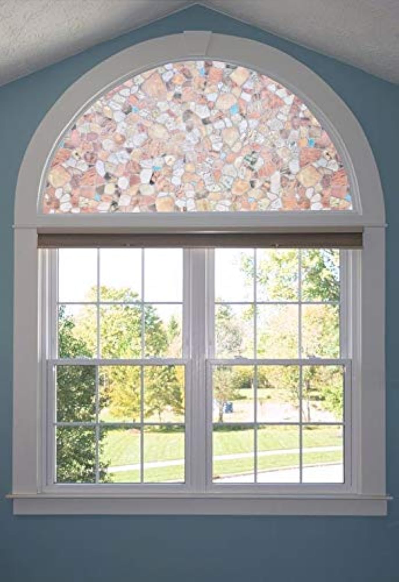 Precut Arched Window Film, Stone Design, Self Static Adhesive Cling
