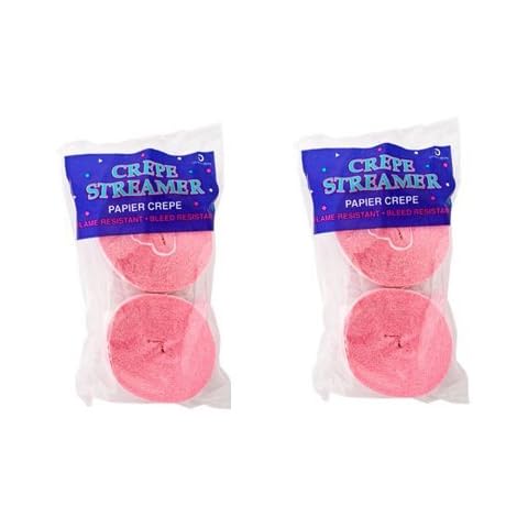 DENNECREPE Pink Crepe Paper Streamers 2 Rolls 145 ft Total - Made in USA! Cover