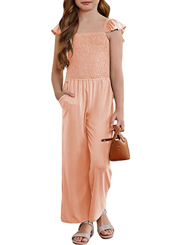 Blibean Girl Summer Romper Tween Kid Short Sleeve Jumpsuit Sleeveless Outfit Solid Overalls Jumpers Straps Clothes Size 8-9 Years Large Pink #TOP19