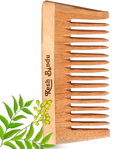 Image of Handmade Kacchi Broad Neem Wooden Comb For Women Detangling, Frizz Control & Shine, Suited For All Hair Types Kangi (Wide Tooth Comb)