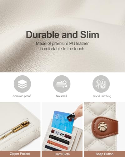 Slim Wallet Women Soft Leather RFID Blocking Credit Card Holder Bifold Thin Wallet with Zipper Coin Pocket White4