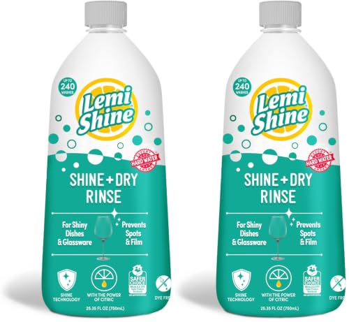Image of Lemi Shine Shine and Dry Natural Dishwasher Rinse Aid - Hard Water Stain Remover - 25.35 fl oz (Pack of 2)