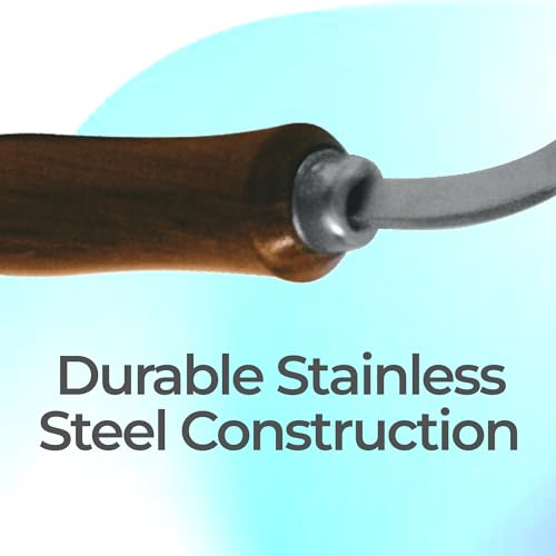 Image of 7 Inch Swiss Hoof Knife Double Edged - Stainless Steel Curved Blade Farrier Tool with Round Wooden Grip, Multipurpose Hoof Trimming Knife for Livestock. (Right Hand)