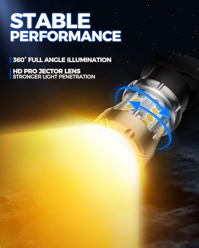 Marsauto 2024 New Upgrade 3157 3156 Amber Yellow LED Turn Signal Bulb, 3057 3457 4157 LED Bulb with Projector Replacement for Blinker Side Marker Lights or Brake Tail Parking Lights, Pack of 2 - Image 4