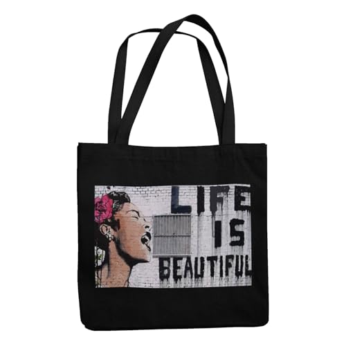 Tribal T-Shirts Banksy Life is Beautiful - Bolsa de mano, Black, Large
