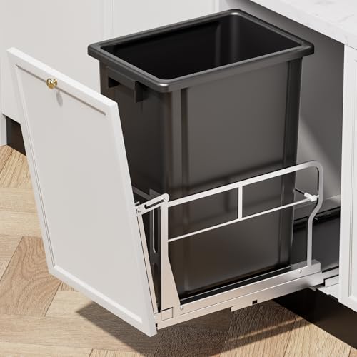 Image of Insputer Pull Out Trash Can Under Cabinet with Tiltable 10 & 10 Gal Garbage bin, Under Sink Trash Can Kit for Kitchen, Easy to Take Out Bin, Requires Minimum Cabinets Opening 12 inch W X 18 inch D