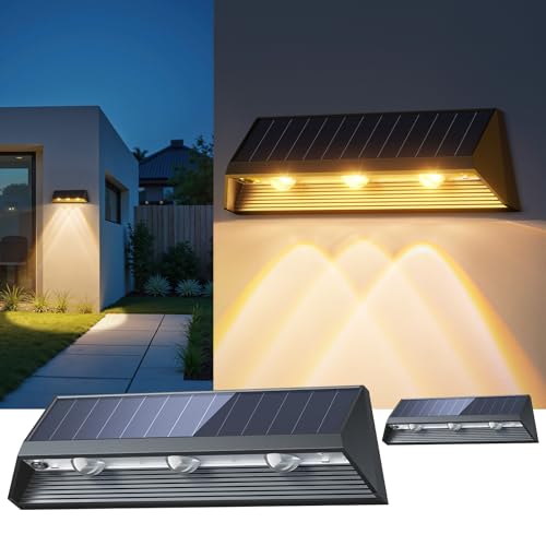 GEARLITE Solarlampen für Außen Garten, 1.7×Größe 3×Hellere Solar Wandleuchte aussen, 1500mAh Glas Solarleuchten für Außen Garten mit 2 Lichtfarbe, IP65 Wasserdicht Solar Zaunbleuchtung