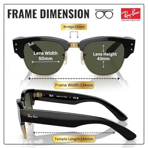 Image of Ray-Ban RB0316S MEGA CLUBMASTER Square Shaped Sunglasses for Men & Women with Official RAYBAN Eyewear Kit