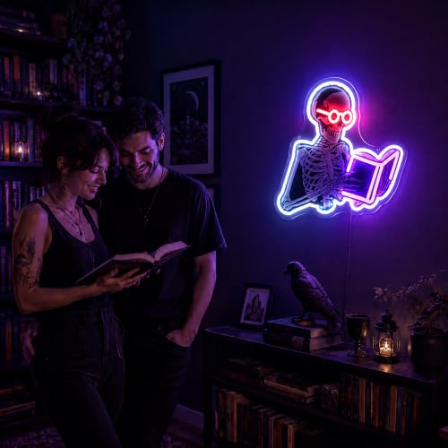 Image of Skeleton Neon Sign for Wall Decor Skull Light Up Sign Hallowmas Led Signs for Room Party Home Wall Decor USB Powered