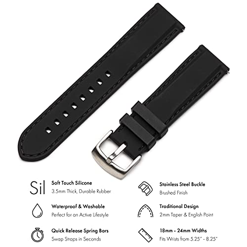 Benchmark Basics Black/Black Stitching 22Mm Quick Release Silicone Watch Band - Replacement Rubber Watch Straps For Men & Women - Compatible With Regular & Smart Watches #TOP2