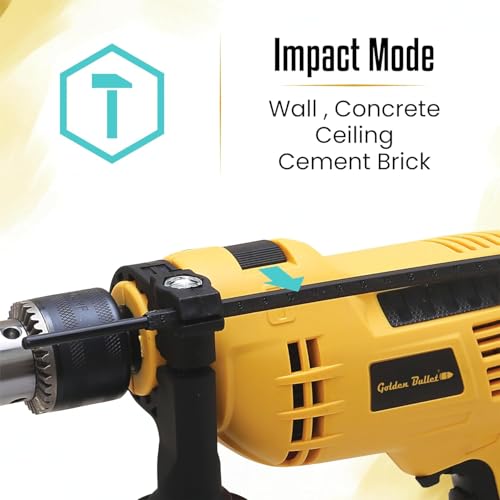 Image of Golden Bullet GB ID-1350 500W 13mm Impact Drill Machine | 3000 RPM | Variable Speed, Reversible, Trigger Lock | For Home, DIY, Masonry, Concrete, Metal, Wood, Tile & Stone Drilling | 6 Month Warranty