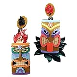 tiki maske kostüm Moai Tiki VIALESCARPE - Handgefertigte ArkyFly asymmetrische Ohrringe, Tiki Hawaii Masken aus farbigem Plexiglas mit Laserschnitt.