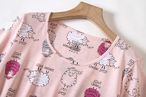 Inadays Women's Cotton Nightgown Sleepwear Short Sleeves Nightshirt Casual Print Sleepdress Loose Comfy Pajama3