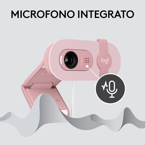 Brio 100 Full HD per riunioni e streaming, bilanciamento automatico illuminazione, microfono integrato, copriobiettivo, USB-A per Microsoft Teams, Google Meet, Zoom ecc - Rosa - Webcam - Immagine 5