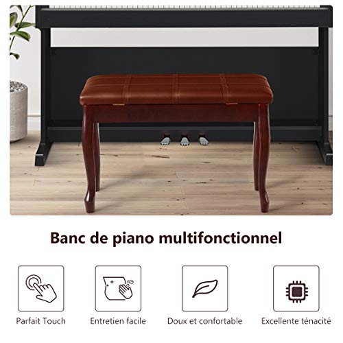 COSTWAY Banquette Piano 2 Places en Bois, avec Pieds Curvés, Coussin Rayé Rembourré en Cuir PU et Compartiment de Rangement, 75x35x49CM, Charge Max 150KG, pour Usage Professionnel/Privé (Marron) - Les Beatles, Paul McCartney, John Lennon, RIngo Starr, George Harrison COSTWAY Banquette Piano 2 Places en Bois, avec Pieds Curvés, Coussin Rayé Rembourré en Cuir PU et Compartiment de Rangement, 75x35x49CM, Charge Max 150KG, pour Usage Professionnel/Privé (Marron) – Image 8