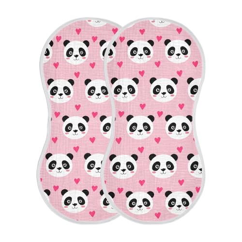 MCHIVER Cartoon Panda Heart Lightpink Baby Burp Cloths Cotton Washcloths Super Soft Absorbent Burping Rags for Baby Girls Boy Burpy Cloth Bib 2 Pack2