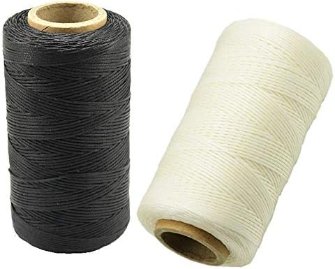 Mmei 2pcs 284yd 150D 1mm Sewing Waxed Thread Hand Stitching Cord for Leather Craft DIY (1 pc Black and 1 pc White)