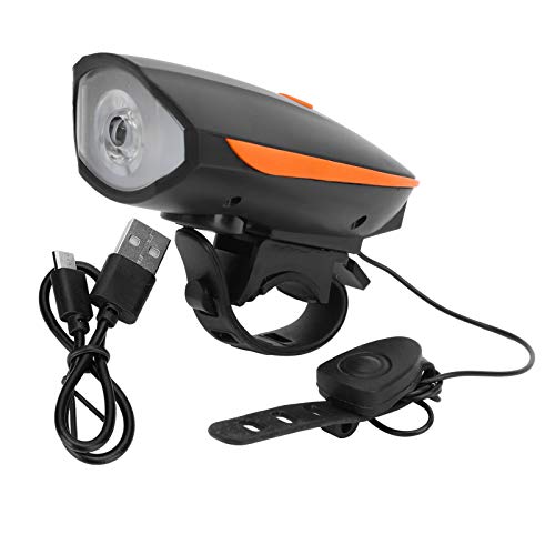 BTSEURY Bike Light with Horn, USB Rechargeable 250LM Headlight, 120DB Bike Front Light for Night Riding, 3 Modes with Flashlight Function (Orange)