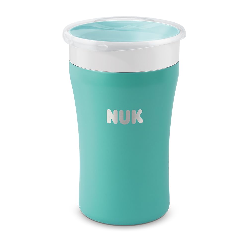 NUK Magic Cup vaso aprendizaje bebe de acero inoxidable | +8 meses | 230 ml | Borde a prueba de derrames de 360° para beber desde cualquier lado | A prueba de fugas | Azul