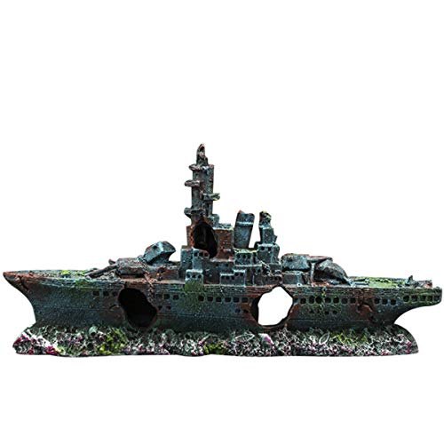 Image of S-Lifeeling Fish Tank Decoration Moss Rockery Stone Plants Wood Ruins Landscaping Turtle Tank Decoration Fish Shrimp Shelter (Shipwreck)