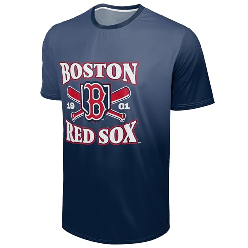 FOCO MLB Men's Official Home Plate Established Premier Performance Gradient T-Shirt (US, Alpha, Large, Regular, Regular, Boston Red Sox - Navy)