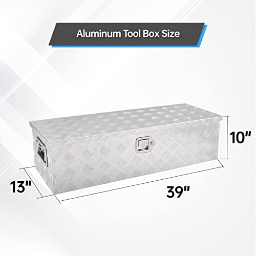 Gesexi 39 Inch Heavy Duty Aluminum Tool Box Waterproof Truck Storage Organizer Trailer Storage Tool Box With Side Handle, Lock & Keys,Silver (39"X13"X10") #TOP4