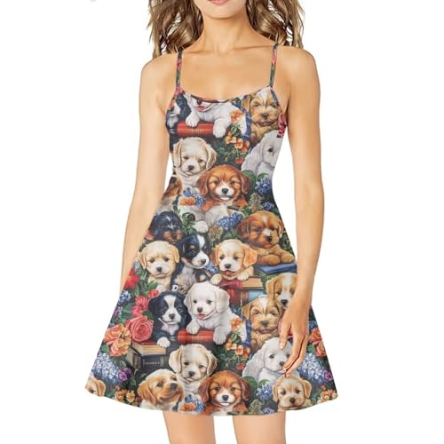 Image of Women's Spaghetti Strap Dress Summer Casual Swing Sundress Girls Beachwear Swing Mini Dress