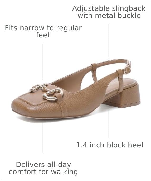 Image of Mostrin Mary Jane Shoes Women Slingback Chunky Low Heels for Women Closed Rounded Toe Ankle Strap Pumps Daily Wedding Party Dress Shoes