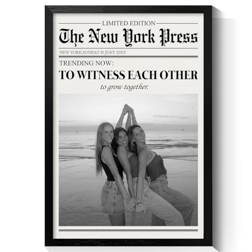 Custom Framed Art Custom Vintage Newspaper Poster for Room Aesthetic, Personalized Black and White Newspaper Canvas Wall Art with Photo, Customized Sister Friendship Quote Print, Anniversary Birthday Valentines Day Gift